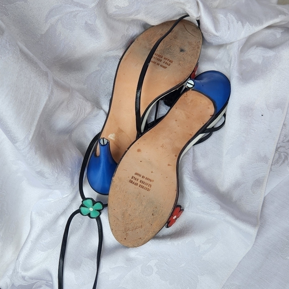 RARE VINTAGE 70s ANDREA PFISTER TIE UP FLOWER HEEL - Picture 8 of 8